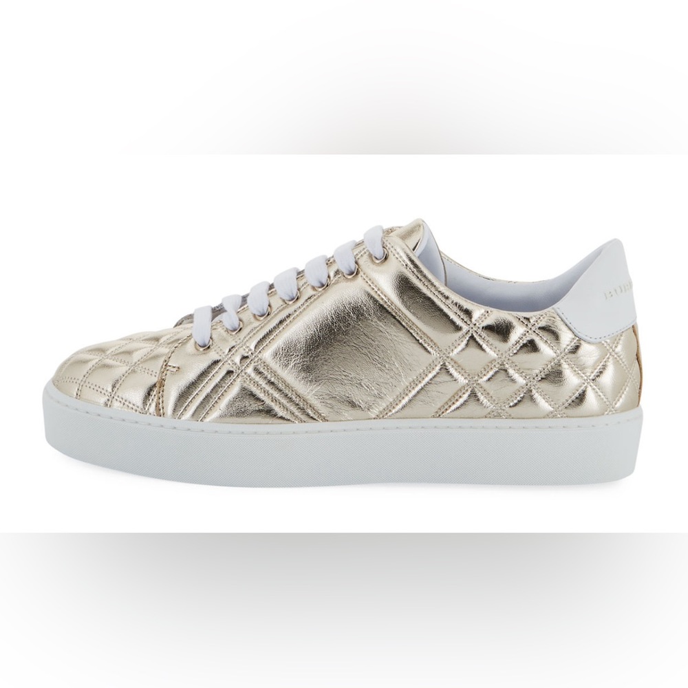 Burberry Westford Quilted Metallic Leather Low-Top Sneaker Gold Sz 36 EU